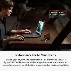 Acer - Swift Go 16 AI - Copilot+ PC - 16" Touchscreen Laptop 2K - AMD Ryzen AI 7 445 2026 - 16GB Memory – 512GB Storage - Obsidian Black