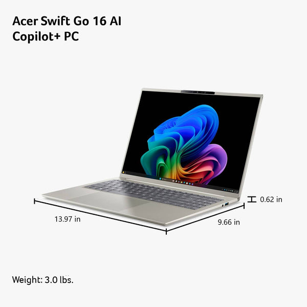 Acer - Swift Go 16 AI – Copilot+ PC – 16” 2K OLED Laptop – Intel Core Ultra 7 Series 3 2026– 32GB Memory – 1TB Storage - Vapor Silver