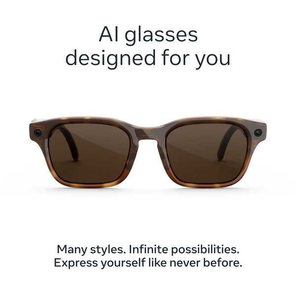 Meta - Adventurer - Smart AI glasses for Women, Men—Meta AI, 12MP Camera, Live Translate — 3K HD - Brown Lenses - Classic Tortoise