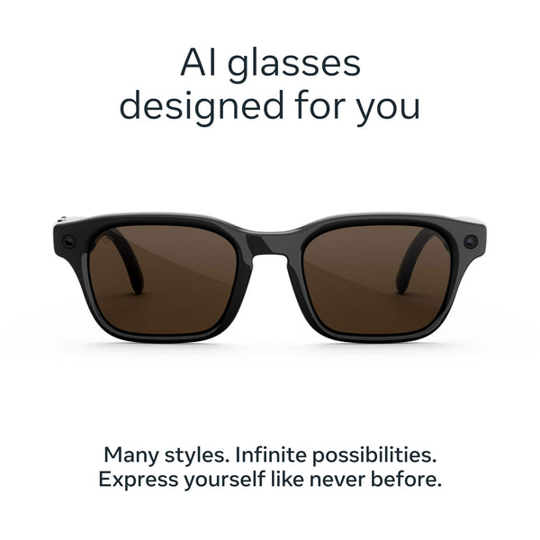 Meta - Adventurer Large - Smart AI glasses for Women, Men—Meta AI, 12MP Camera, Live Translate— 3K HD - Brown Lenses - Classic Black