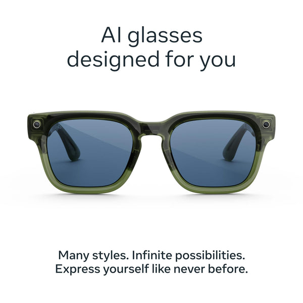 Meta - Fury -Smart AI glasses for Women,Men—Meta AI, 12MP Camera,Live Translate—8+ Hour Battery—Light Blue Atlantic Lenses - Racing Green