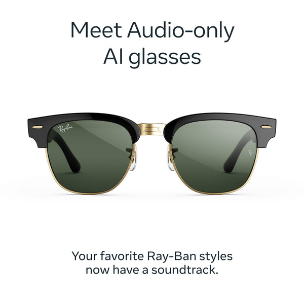 Ray-Ban Meta - Audio Clubmaster - Audio-Only AI Glasses - Transitions Graphite Green Lenses - Shiny Black on Gold