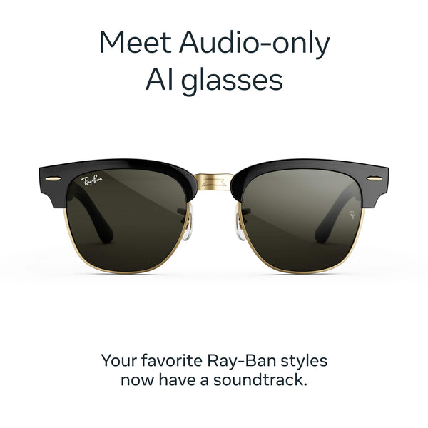 Ray-Ban Meta - Audio Clubmaster - Audio-Only AI Glasses - Green Lenses - Shiny Black on Gold