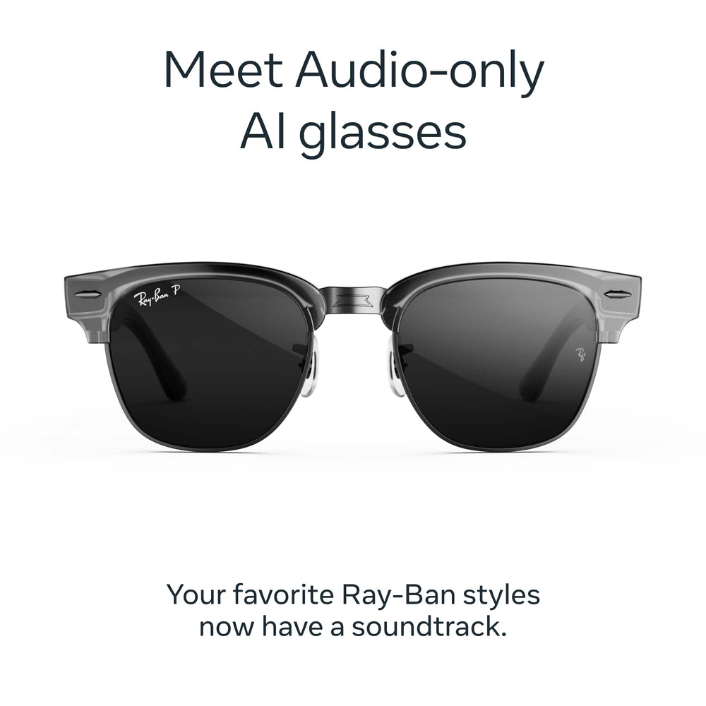 Ray-Ban Meta - Audio Clubmaster - Audio-Only AI Glasses - Polarized Grey Lenses - Transparent Iron Grey on Gun Metal