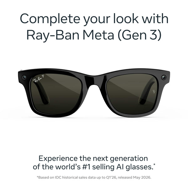 Ray-Ban Meta - (Gen 3) Wayfarer Large - AI Glasses with Camera - Polarized Green Lenses - Shiny Black