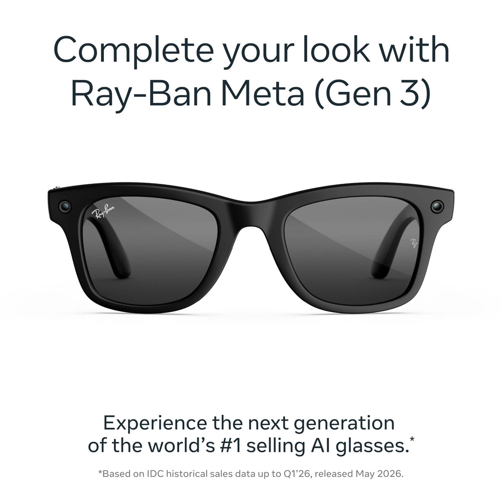 Ray-Ban Meta - (Gen 3) Wayfarer Large - AI Glasses with Camera - Grey Lenses - Matte Black