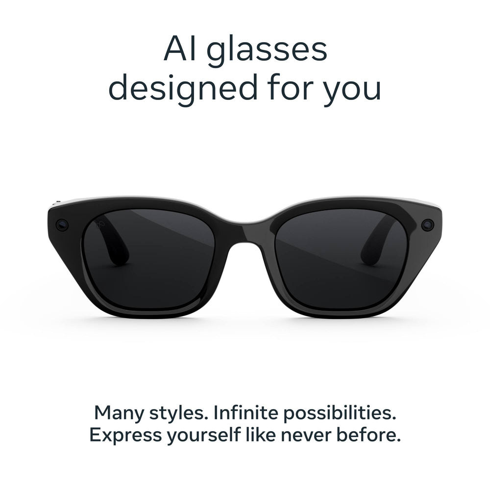 Meta - Glasses Capri, Smart Frame, AI Glasses with Camera - Grey Lenses - Classic Black