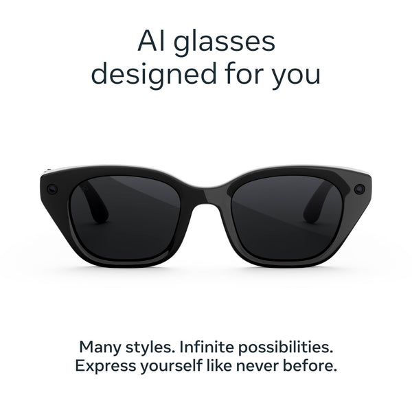 Meta - Glasses Capri, Smart Frame, AI Glasses with Camera - Grey Lenses - Classic Black