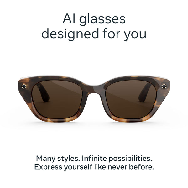 Meta - Glasses Capri, Smart Frame, AI Glasses with Camera - Polarized Brown Lenses - Espresso Tortoise