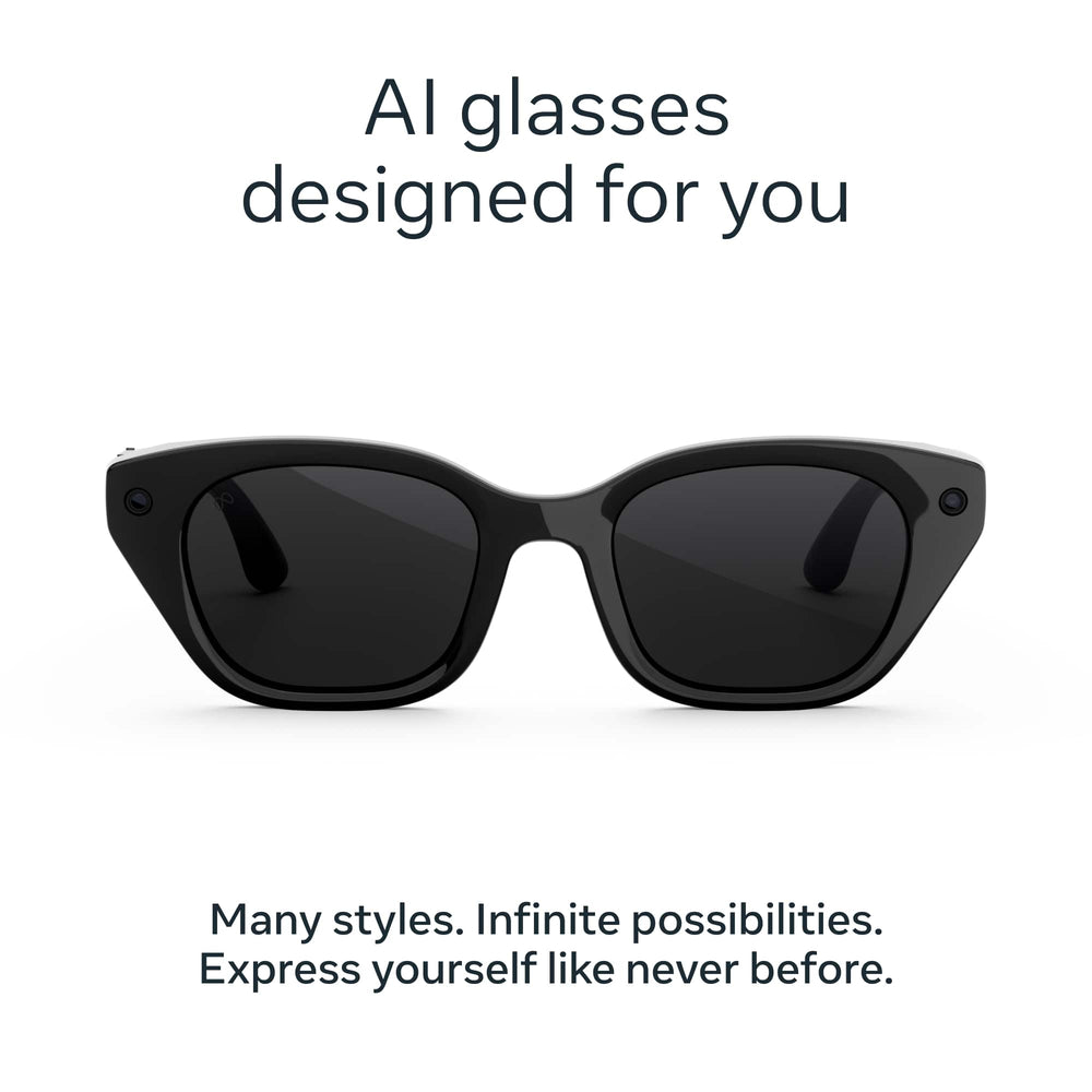 Meta - Glasses Capri, Smart Frame, AI Glasses with Camera - Grey Transitions Lenses - Classic Black