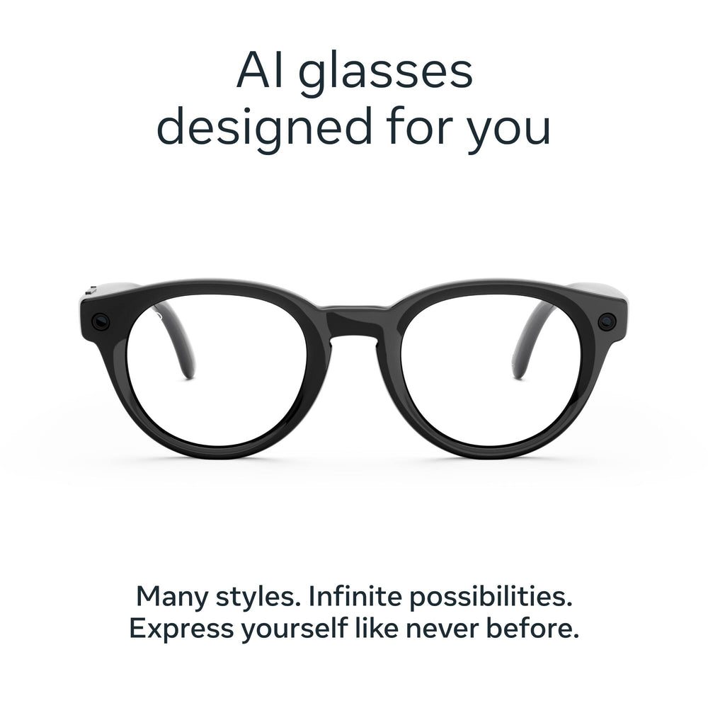 Meta - Glasses, Nova Small, Smart Frame, Clear Lenses, AI Glasses with Camera for Men, Women - Classic Black