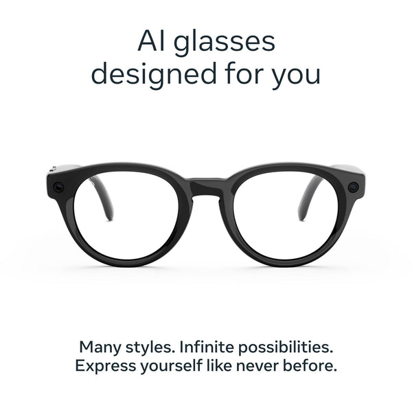 Meta - Glasses, Nova Small, Smart Frame, Clear Lenses, AI Glasses with Camera for Men, Women - Classic Black