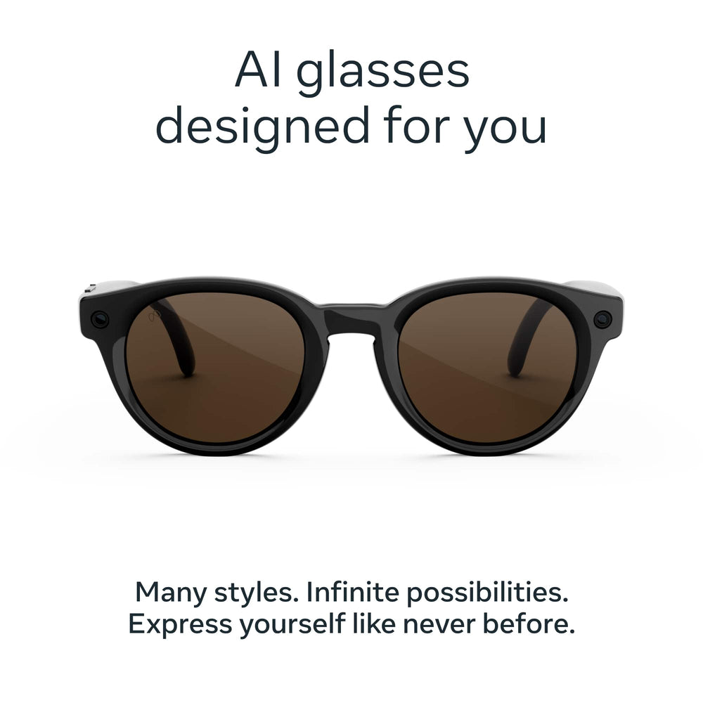 Meta - Glasses, Nova Small, Smart Frame, AI Glasses with Camera - Brown Lenses - Classic Black