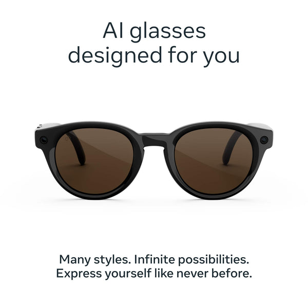 Meta - Glasses, Nova Small, Smart Frame, AI Glasses with Camera - Brown Lenses - Classic Black