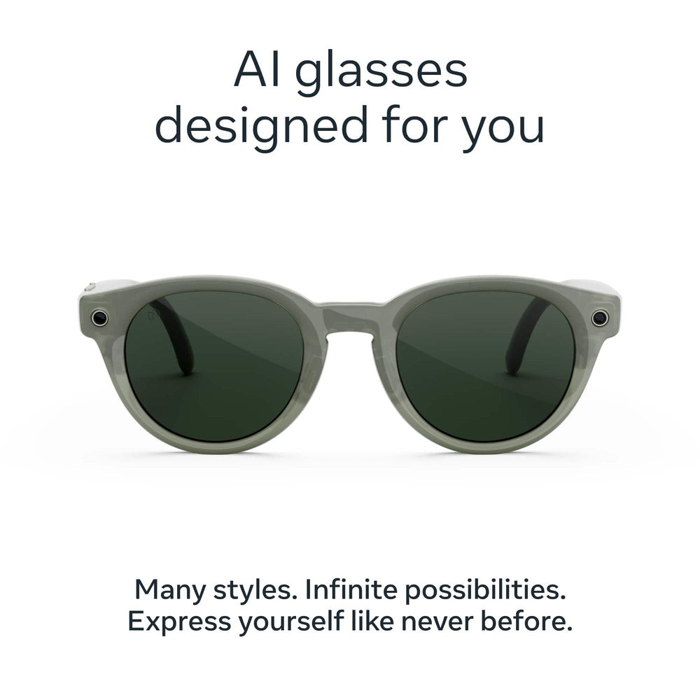 Meta - Glasses, Nova Small, Smart Frame, AI Glasses with Camera - Emerald Transitions Lenses - Sage