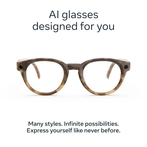 Meta - Glasses, Nova Standard, Smart Frame, AI Glasses with Camera - Clear Lenses - Honey Tortoise