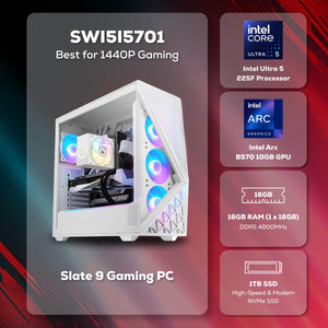 iBUYPOWER - Slate Gaming Desktop PC - Intel Core Ultra 5 225F 2025 INTEL Arc B570 10GB 16GB DDR5 1TB NVMe SSD Storage - White