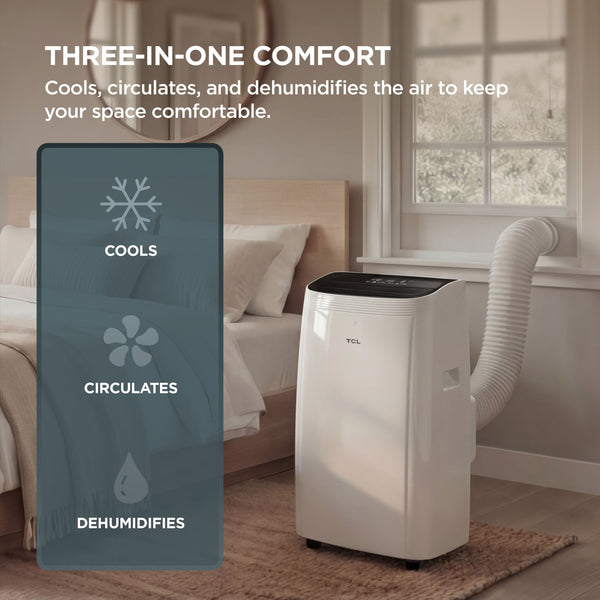 TCL - 350 Sq. Ft. 8,000 BTU Smart Portable Air Conditioner 3-in-1 with AC, Fan & Dehumidifier - White