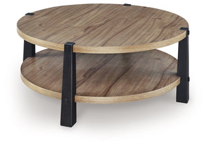 Ridgester - 2 Pc. - Round Cocktail Table & Round End Table - Light Brown / Black