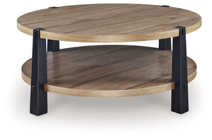 Ridgester - 2 Pc. - Round Cocktail Table & Round End Table - Light Brown / Black