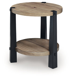 Ridgester - 2 Pc. - Round Cocktail Table & Round End Table - Light Brown / Black