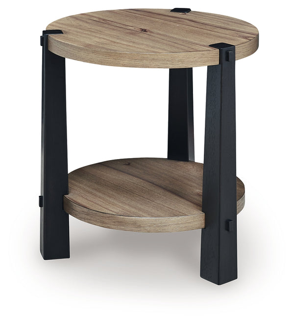Ridgester - 2 Pc. - Round Cocktail Table & Round End Table - Light Brown / Black