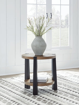 Ridgester - 2 Pc. - Round Cocktail Table & Round End Table - Light Brown / Black