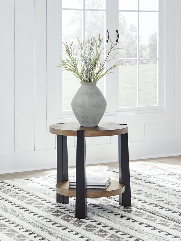 Ridgester - 2 Pc. - Round Cocktail Table & Round End Table - Light Brown / Black