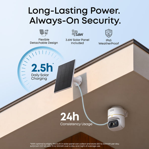 eufy - eufyCam C37 4K Security Camera Wireless with Solar Panel - White