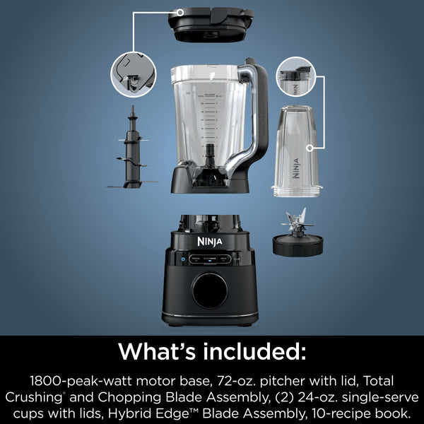 Ninja - Detect Power Blender Pro + Personal Single-Serve, BlendSense Technology, 1800PW, 72 oz. Pitcher, To-Go Cups - Black
