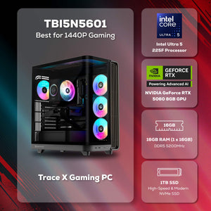 iBUYPOWER - Trace Gaming Desktop PC Intel Core Ultra 5 225F 2025 NVIDIA GeForce RTX 5060 8GB 16GB DDR5 1TB SSD Storage - Black