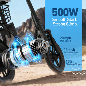 HiBoy - U3 Electric Scooter with Seat, 500W Motor, Neon Lights, 25-Mile Range & 20 mph Max Speed, 14" Tires - Black