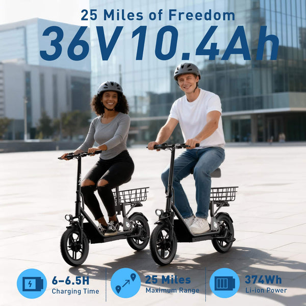HiBoy - U3 Electric Scooter with Seat, 500W Motor, Neon Lights, 25-Mile Range & 20 mph Max Speed, 14" Tires - Black
