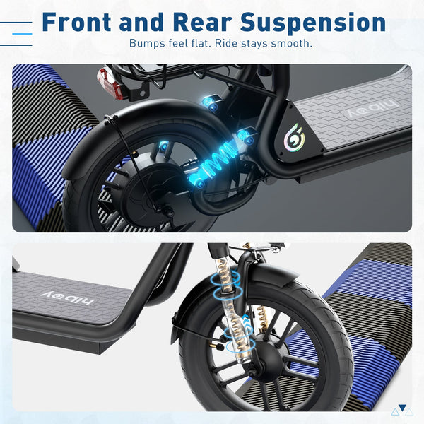 HiBoy - U3 Electric Scooter with Seat, 500W Motor, Neon Lights, 25-Mile Range & 20 mph Max Speed, 14" Tires - Black