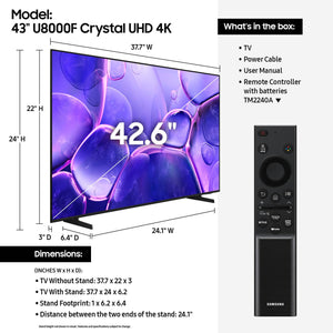 Samsung - 43” Class U8000F Series Crystal UHD 4K Smart Tizen TV (2025)