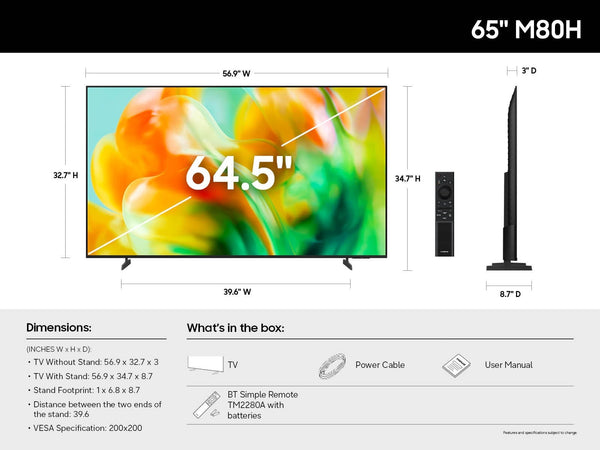 Samsung - 65" Class M80H Series Mini LED 4K UHD SamsungVision AI Smart Tizen TV (2026)