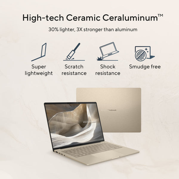 ASUS - Zenbook A14 14” OLED 2K Display - Snapdragon X2 Elite 2026 - 16GB Memory - 512GB Storage - Copilot+ PC - Zabriskie Beige