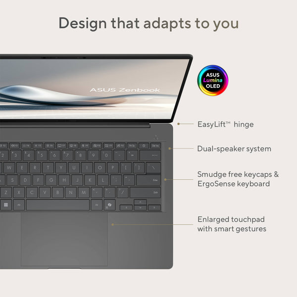 ASUS - Zenbook A14 14" FHD+ OLED Laptop - Copilot+ PC - Snapdragon X with 32GB RAM - 1TB SSD - Iceland Gray