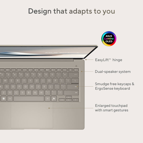 ASUS - Zenbook A14 14" 2K OLED Laptop - Snapdragon X Plus 2025 - 16GB Memory - 512GB Storage - Copilot+ PC - Zabriskie Beige