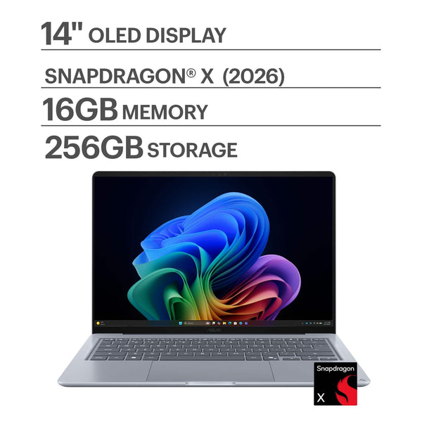 ASUS - Zenbook 14 14" 2K OLED Laptop - Snapdragon X1-26-100 (2026) - 16GB Memory - 256GB Storage - Copilot+ PC - Arctic Blue