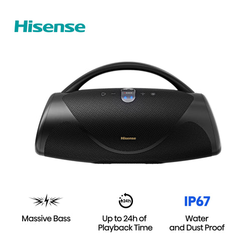 Hisense - Bluetooth Speaker VoyageBoom with rechargable battery, ambient lighting, Auracast, FM radio, IP67 - Black