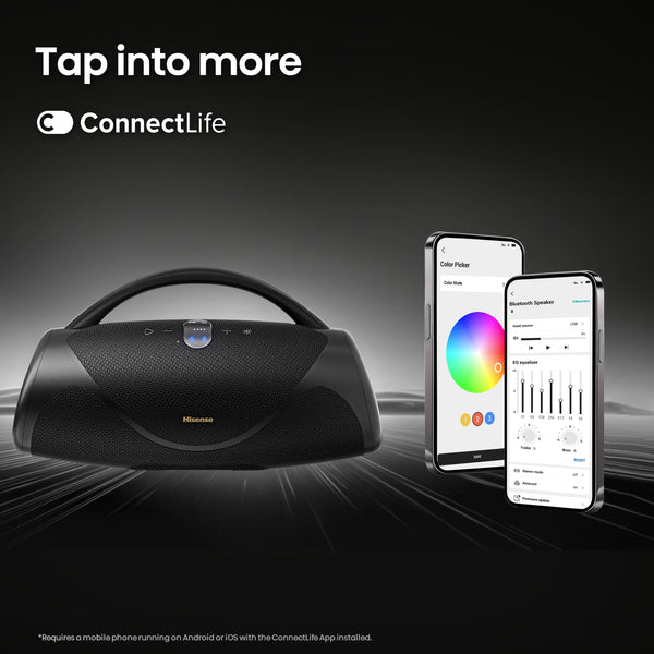 Hisense - Bluetooth Speaker VoyageBoom with rechargable battery, ambient lighting, Auracast, FM radio, IP67 - Black