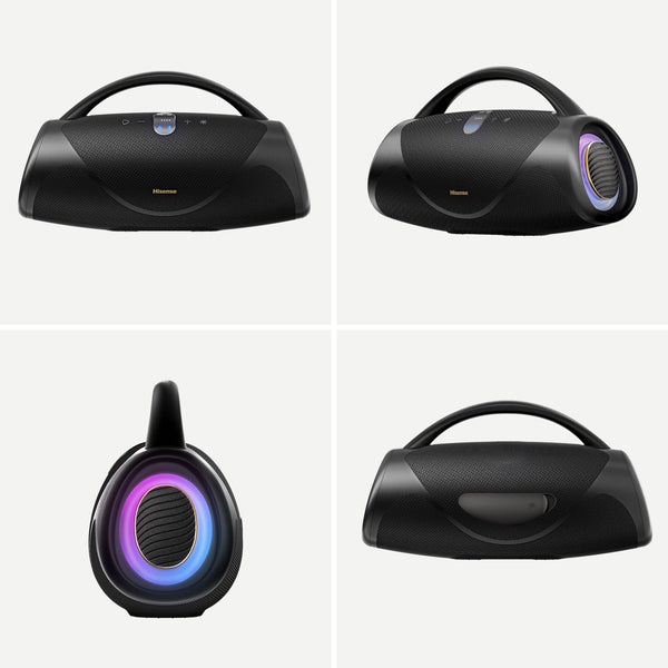 Hisense - Bluetooth Speaker VoyageBoom with rechargable battery, ambient lighting, Auracast, FM radio, IP67 - Black