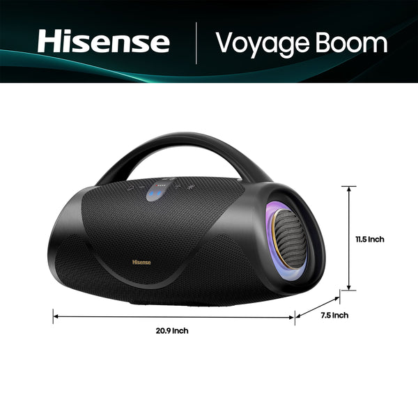 Hisense - Bluetooth Speaker VoyageBoom with rechargable battery, ambient lighting, Auracast, FM radio, IP67 - Black