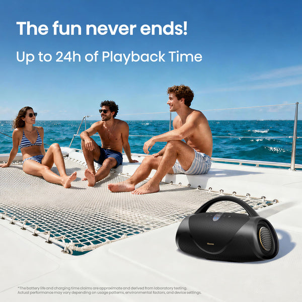 Hisense - Bluetooth Speaker VoyageBoom with rechargable battery, ambient lighting, Auracast, FM radio, IP67 - Black