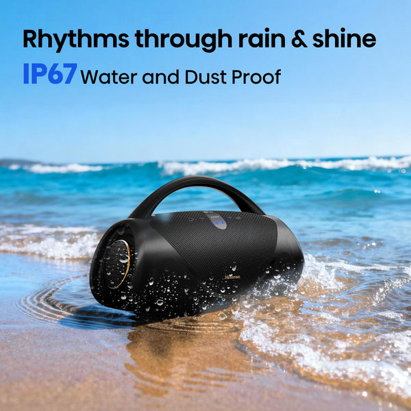 Hisense - Bluetooth Speaker VoyageBoom with rechargable battery, ambient lighting, Auracast, FM radio, IP67 - Black