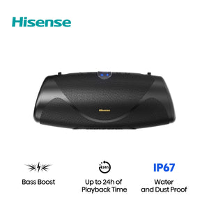 Hisense - Bluetooth Speaker WeBoom, Up to 24-Hour Playtime, Convenient Carry Strap, IP67, Auracast – - Black