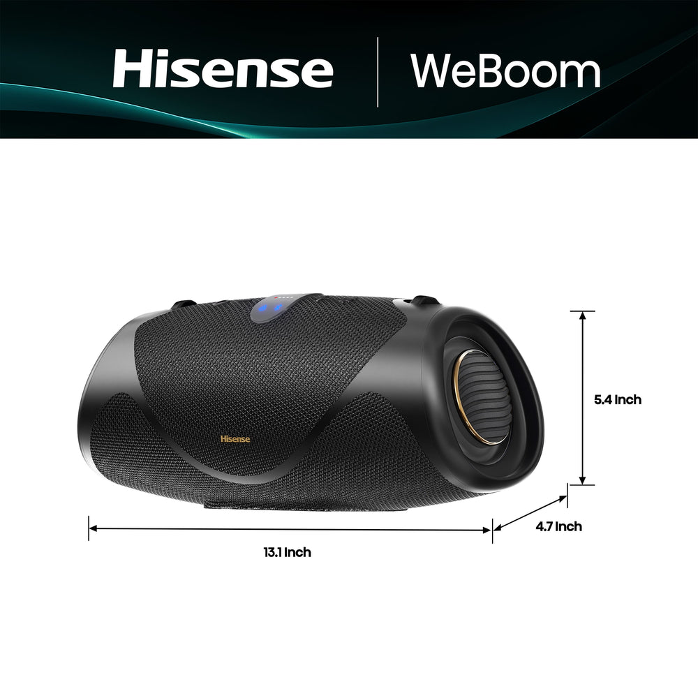 Hisense - Bluetooth Speaker WeBoom, Up to 24-Hour Playtime, Convenient Carry Strap, IP67, Auracast – - Black