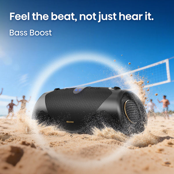 Hisense - Bluetooth Speaker WeBoom, Up to 24-Hour Playtime, Convenient Carry Strap, IP67, Auracast – - Black