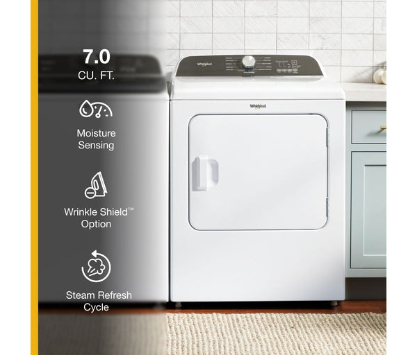 7.0 Cu. Ft. Whirlpool® Top Load Electric Dryer with Moisture Sensor #white